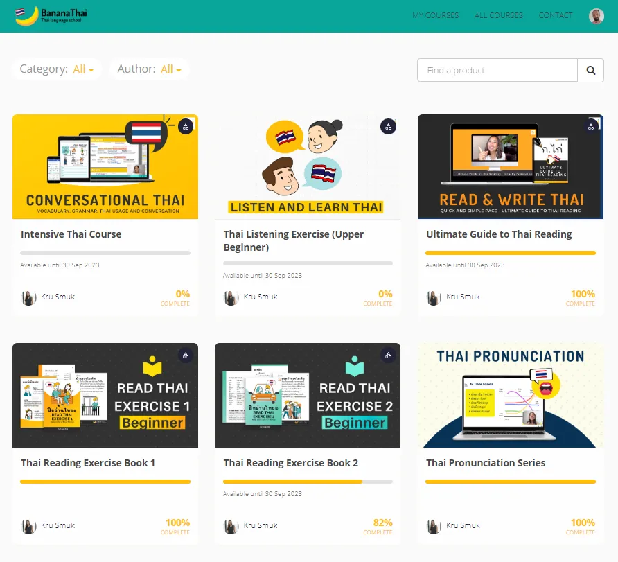 Banana Thai School courses page