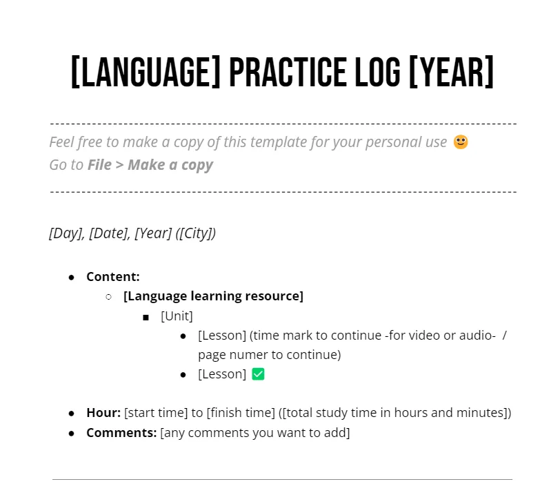 Language log template